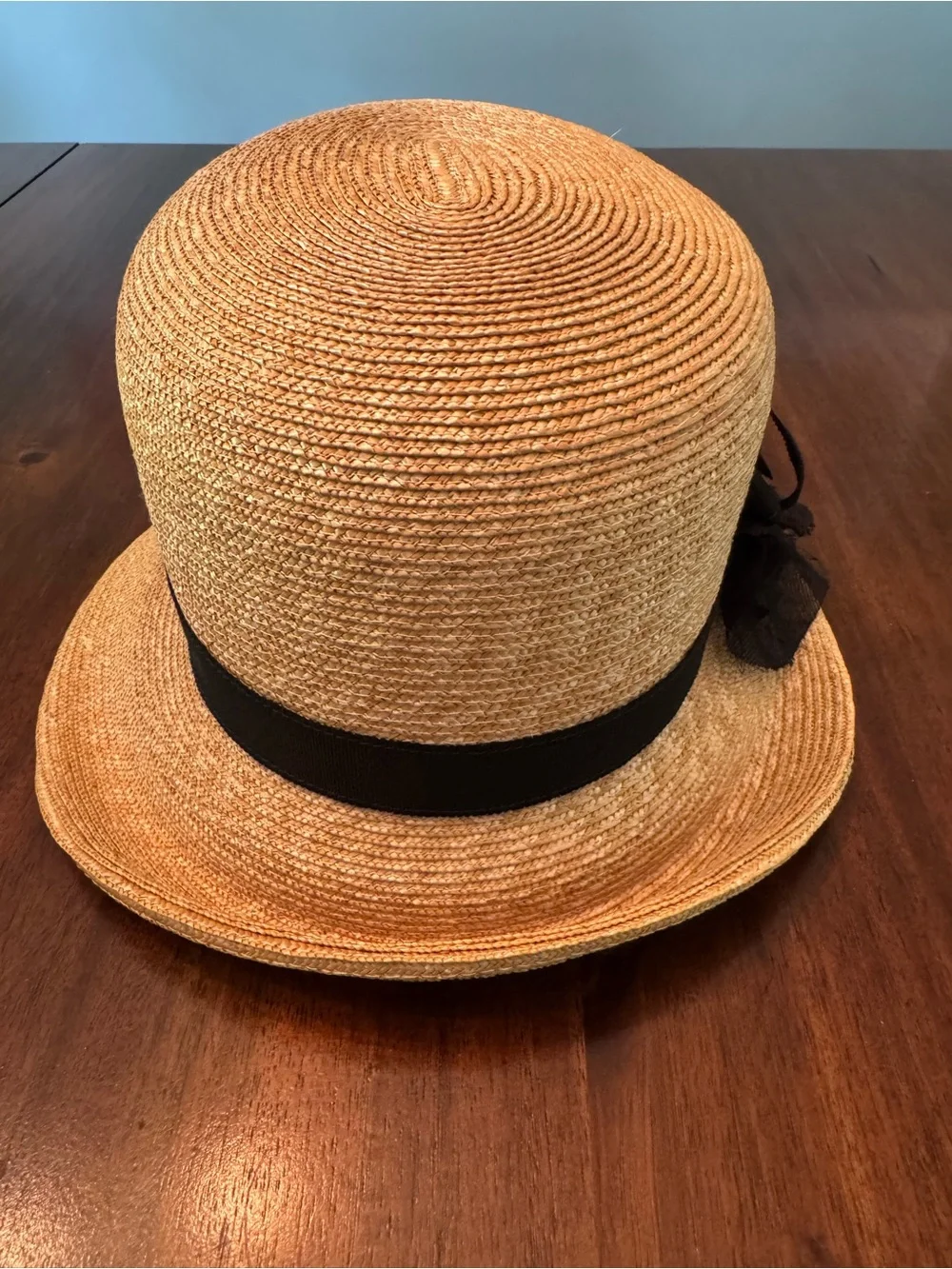 Elite Chapeau Japan Vintage Straw High Crown Derby Cloche Hat Bow